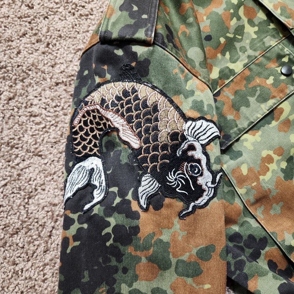 Vintage Scharrer German Military Uniform Camo Jacket Parka UniSex 1997 Koi Patch - Picture 5 of 13